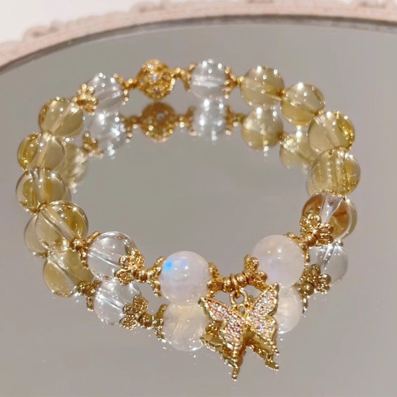Nimara Ritual Citrine Moonstone Butterfly Charm Prosperity Protection Bracelet