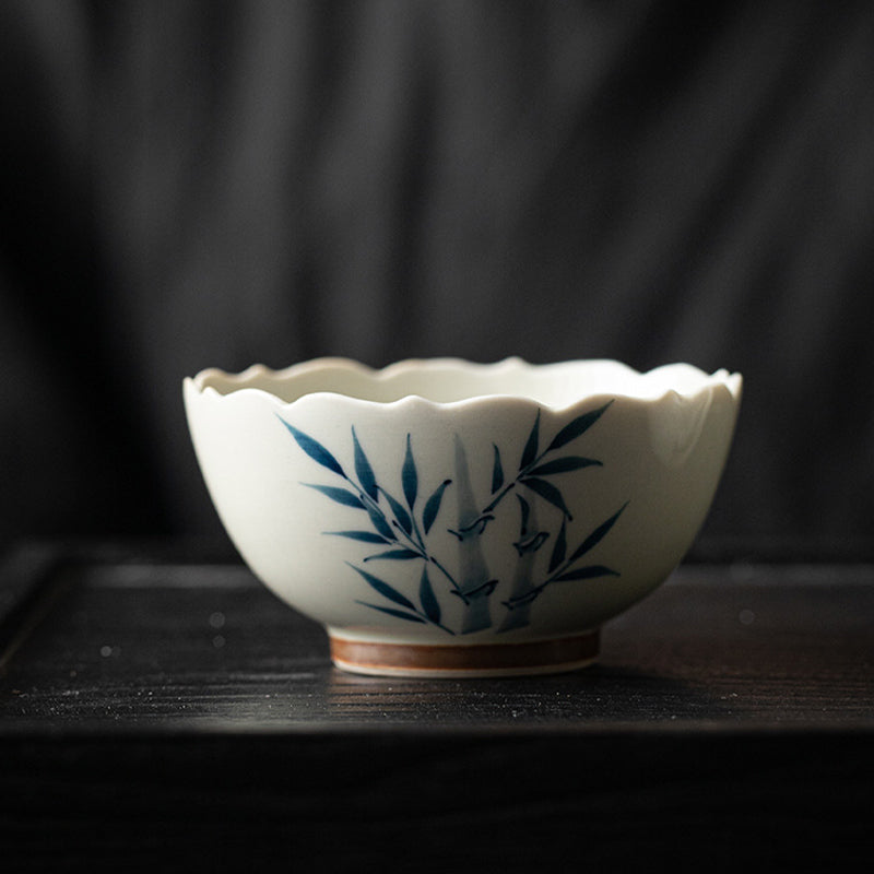 Nimara Ritual Small Blue Bamboo Leaves Ceramic Teacup Kung Fu Tea Cup Bowl
