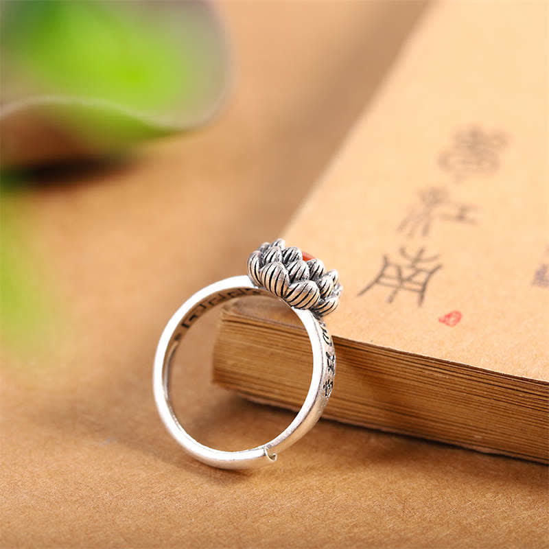 Nimara Ritual925 Sterling Silver Lotus Red Agate Confidence Blessing Ring