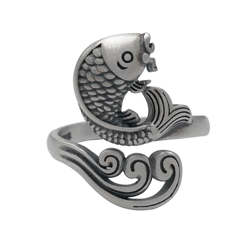 Nimara Ritual 925 Sterling Silver Koi Fish Water Ripple Luck Wealth Ring