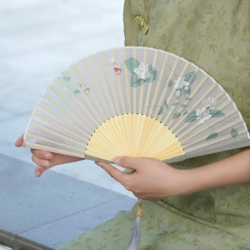 Nimara Ritual Jasmine Flowers Handheld Bamboo Folding Fan