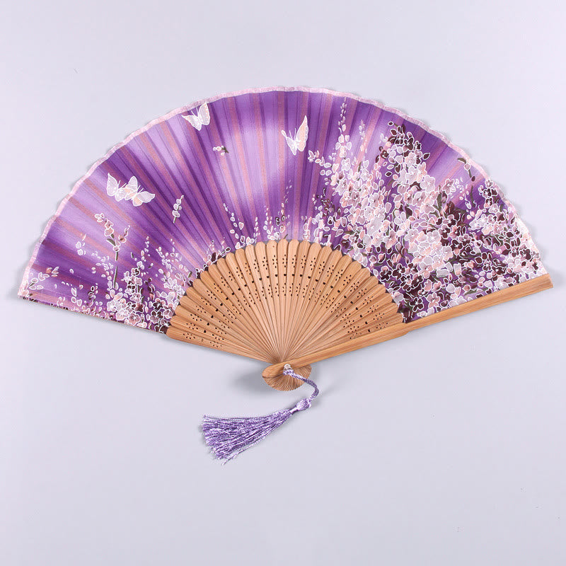 Nimara Ritual Butterfly Flowers Handheld Bamboo Folding Fan