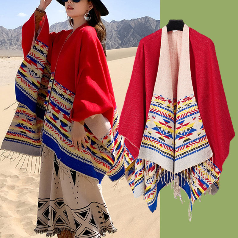 Nimara Ritual Tibetan Shawl Colorful Geometry Winter Cozy Travel Scarf Wrap