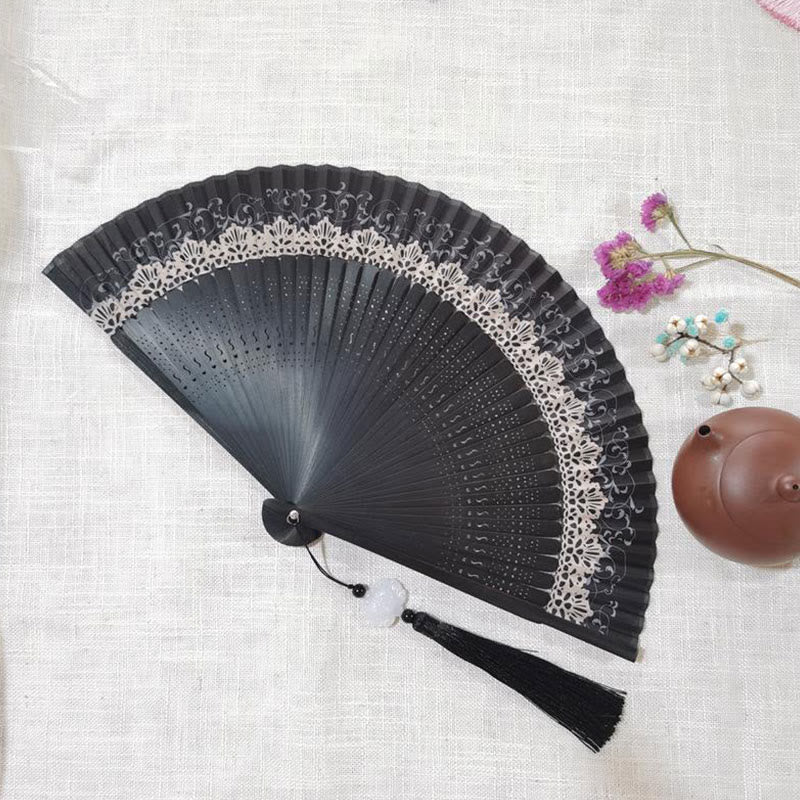 Nimara Ritual Simple Hollow Engraved Handheld Bamboo Folding Fan