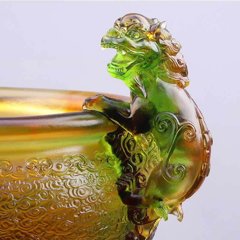 Nimara Ritual Handmade Liuli Crystal PiXiu Treasure Bowl Art Piece Home Decoration