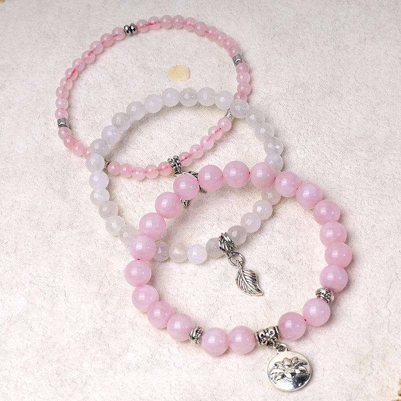 Nimara Ritual 3PCS Natural Quartz Crystal Beaded Healing Energy Lotus Bracelet