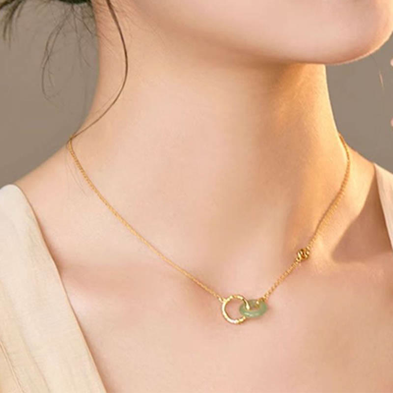 Nimara Ritual 925 Sterling Silver Natural Green Aventurine Peace Buckle Bamboo Coin Prosperity Necklace Pendant
