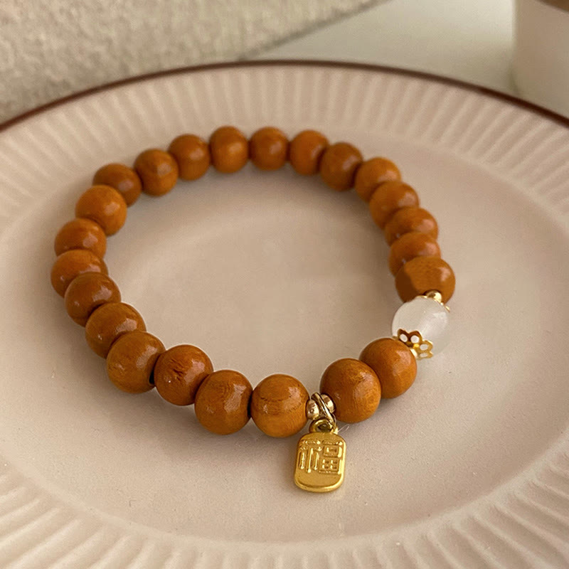 Nimara Ritual Sandalwood Cat's Eye Fu Character Charm Protection Bracelet