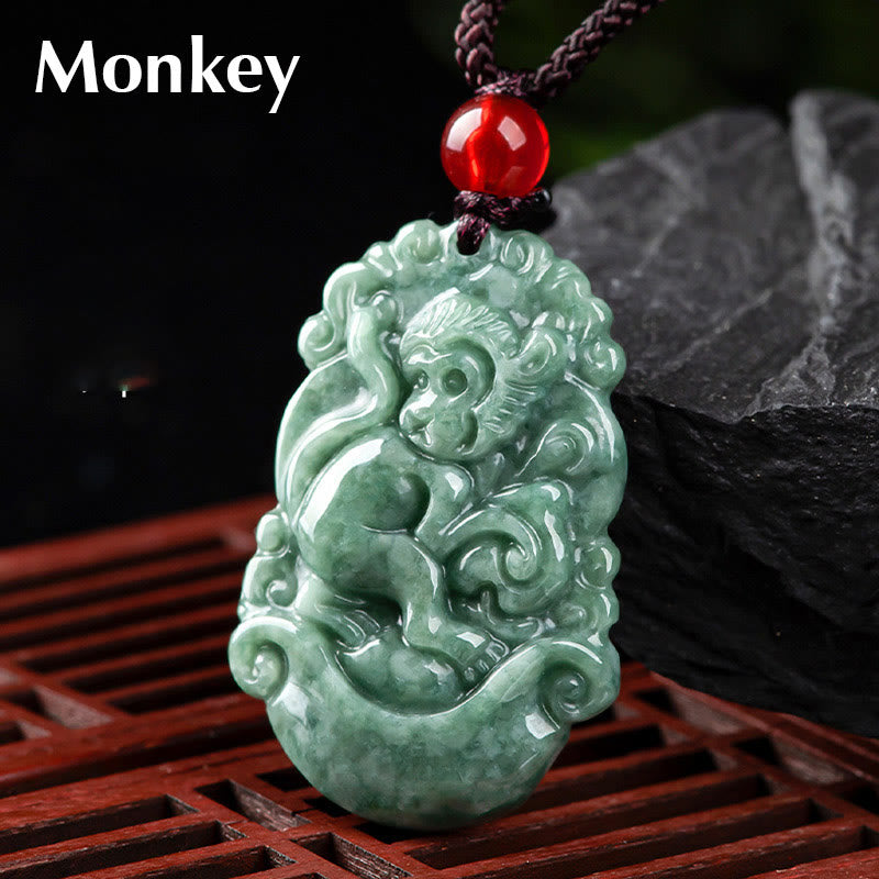 Nimara Ritual Natural Jade 12 Chinese Zodiac Prosperity Necklace Pendant