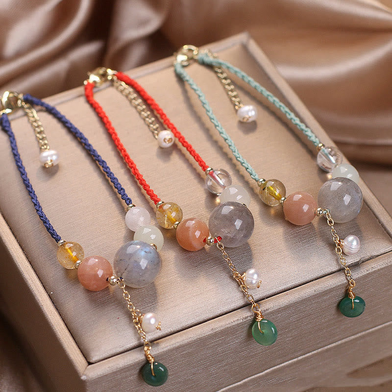 Nimara Ritual Moonstone Sunstone Beads Peace Buckle Charm Healing Bracelet