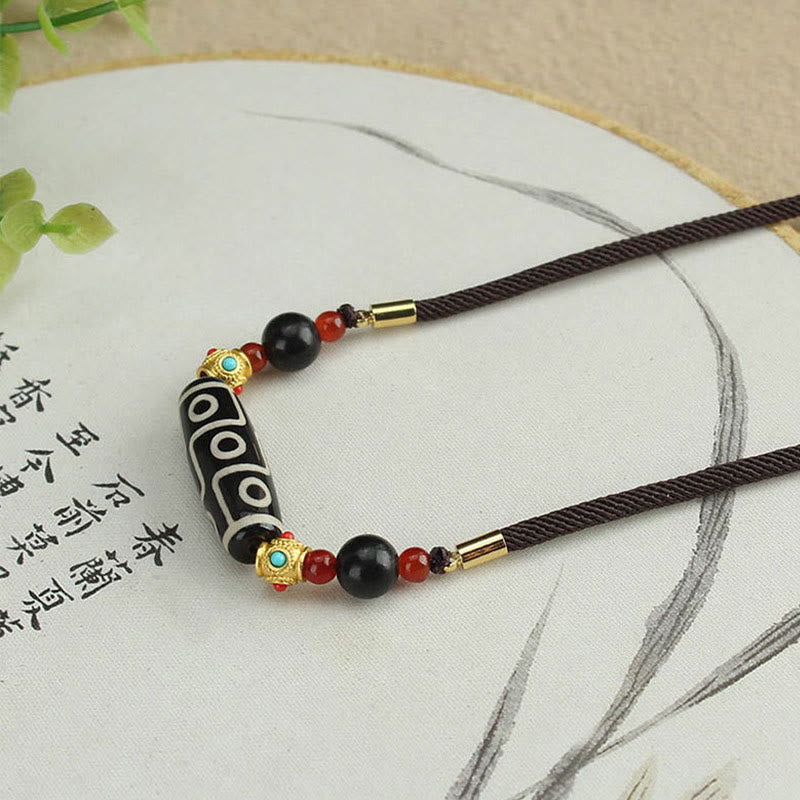 Nimara Ritual Tibetan Nine-Eye Dzi Bead Protection Blessings String Necklace Pendant