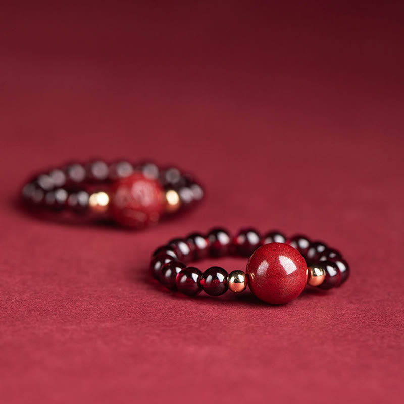 Nimara Ritual Garnet Cinnabar Lucky Bead PiXiu Om Mani Padme Hum Rose Protection Ring