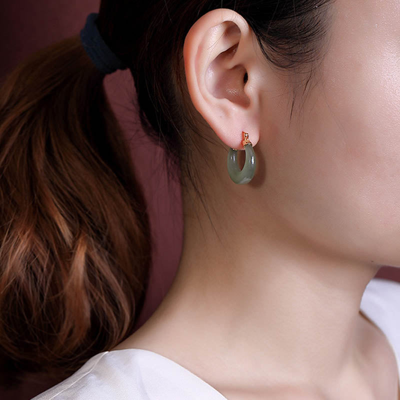 Nimara Ritual Round Jade Cyan Jade Prosperity Luck Drop Earrings