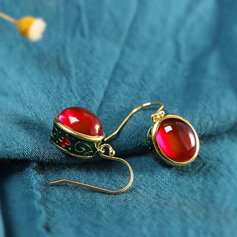 Nimara Ritual Round Red Corundum Confidence Hook Drop Dangle Earrings