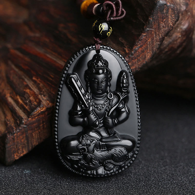 Nimara Ritual Chinese Zodiac Natal Buddha Natural Black Obsidian Purification Necklace Pendant