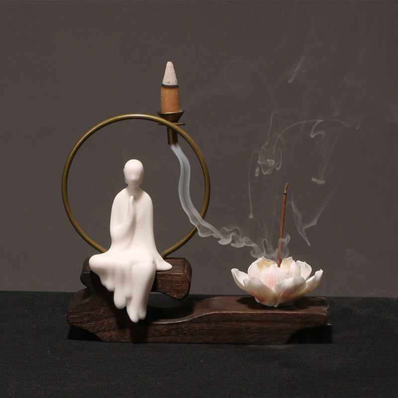 Nimara Ritual Ceramic Lotus Healing Meditation Incense Burner Decoration