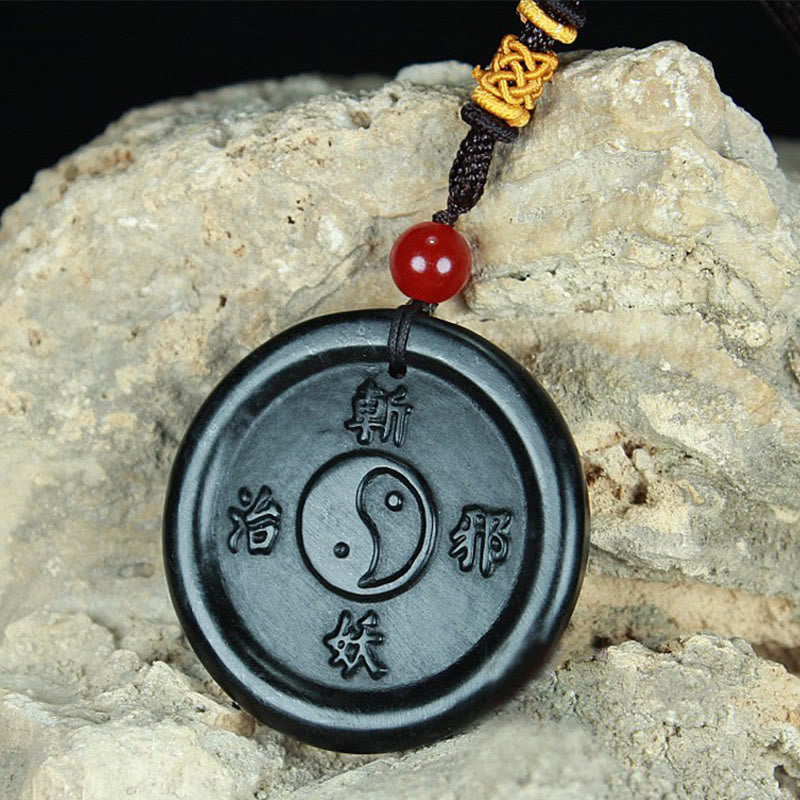 Nimara Ritual Natural Hetian Cyan Jade Yin Yang Luck Harmony Necklace Pendant