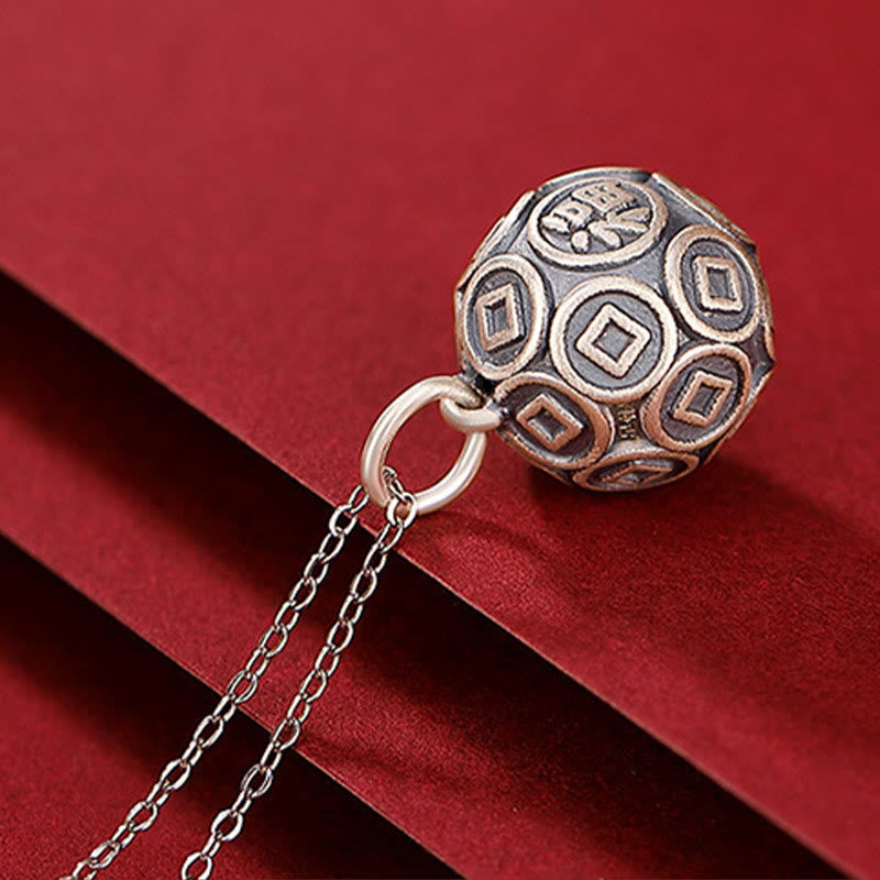 Nimara Ritual 990 Sterling Silver Fu Character Copper Coin Luck Fortune Chain Necklace Pendant