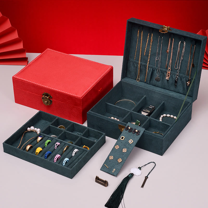 Nimara Ritual Simple Design Jewelry Box Organizer Two-Layer Jewelry Storage Box Flannel Box With Lock