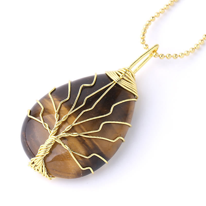 Nimara Ritual Natural Quartz Crystal Tree Of Life Healing Energy Necklace Pendant