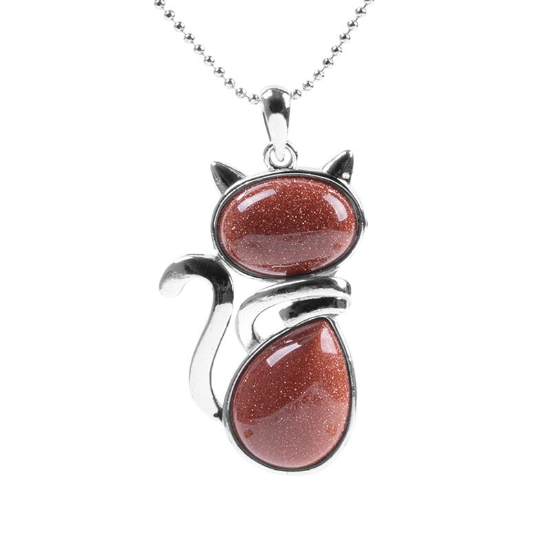 Nimara Ritual Cat Pattern Natural Crystal Protection Necklace Pendant