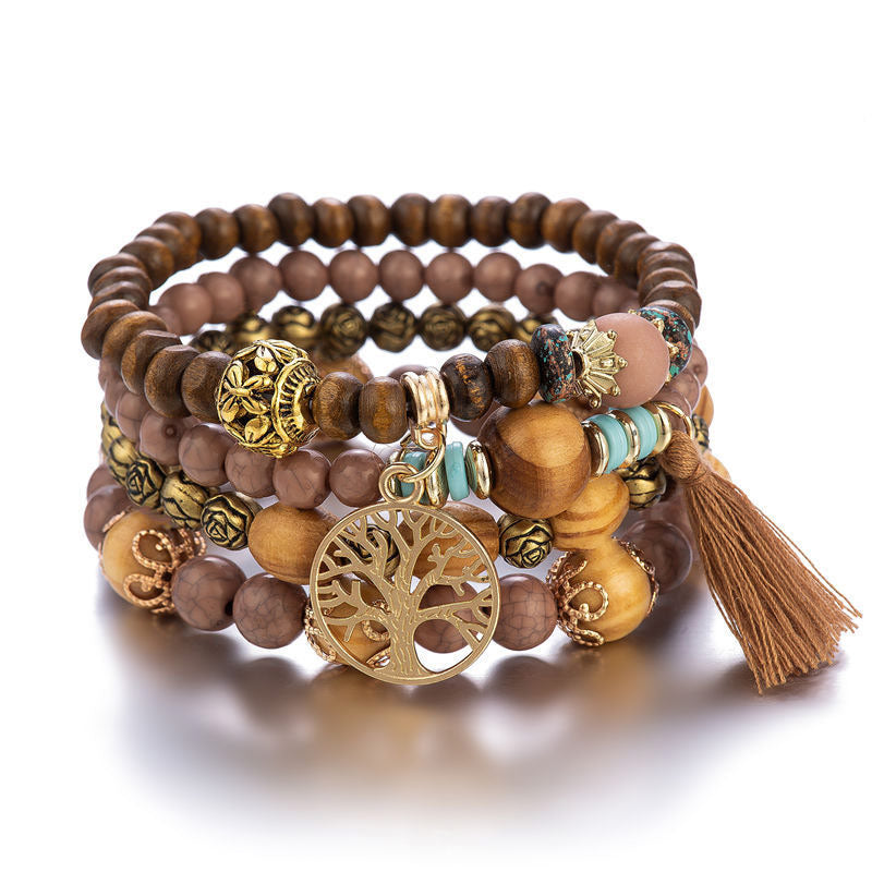 Nimara Ritual Wenge Wood Layered Tree Tassel Healing Bracelet