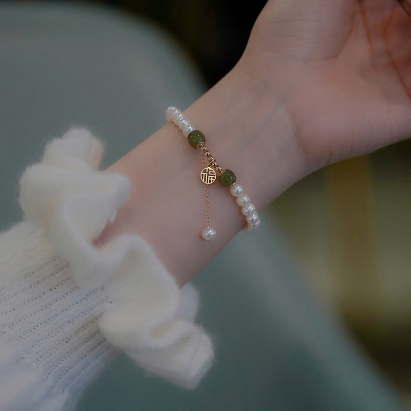 Nimara Ritual Natural Pearl Hetian Jade Happiness Wisdom Bead Bracelet