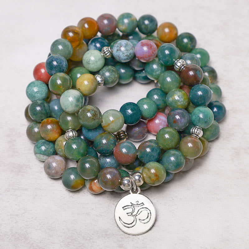 Nimara Ritual 108 Mala Beads Indian Agate Lotus OM Buddha Tree of life Positive Calm Bracelet