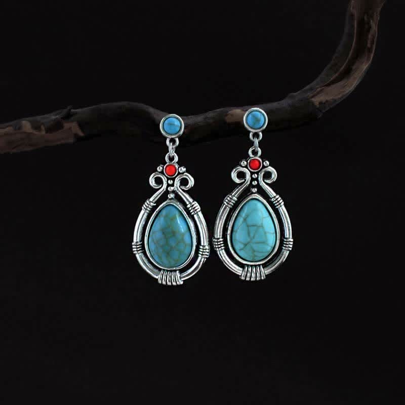 Nimara Ritual Tibet Vintage Turquoise Waterdrop Strength Drop Dangle Earrings Clips