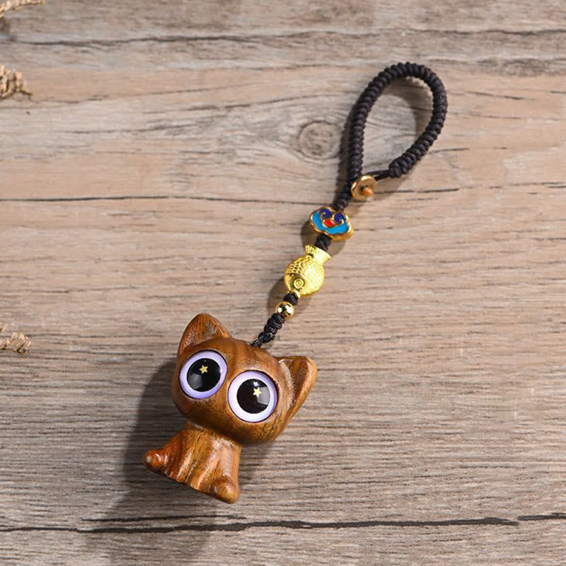 Nimara Ritual Green Sandalwood Lucky Cat Koi Fish Cure Key Chain Phone Hanging Decoration