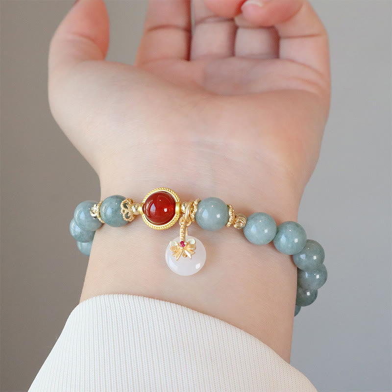 Nimara Ritual Natural Jade Red Agate Pearl Bow Tie Luck Bracelet