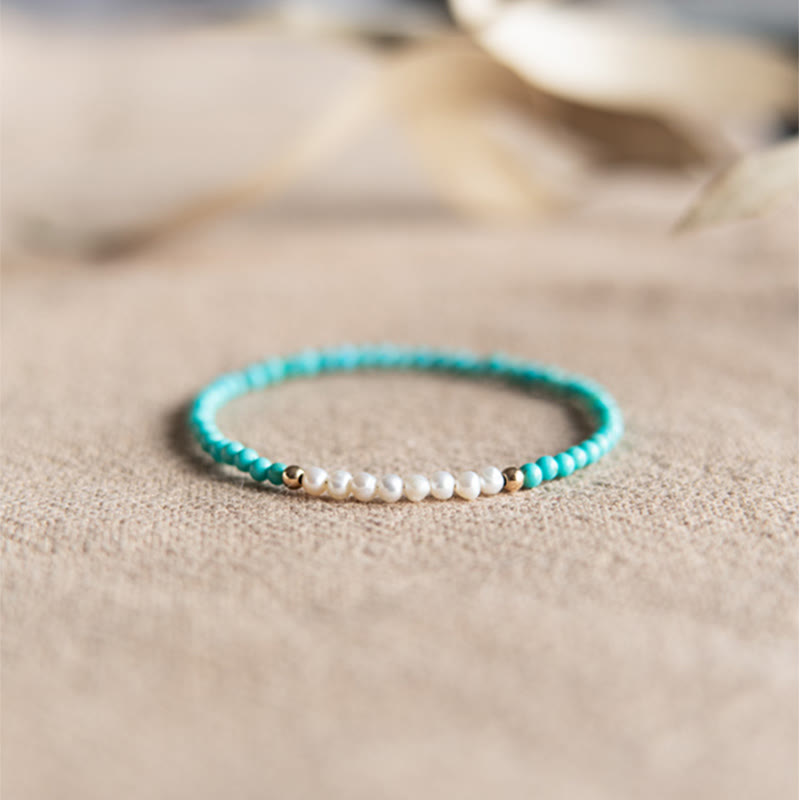 Nimara Ritual 925 Sterling Silver Natural Turquoise Pearl Beaded Bracelet