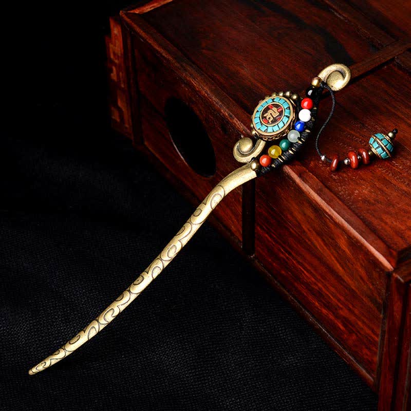 Nimara Ritual Tibetan Turquoise Agate Protection Hairpin Decorations