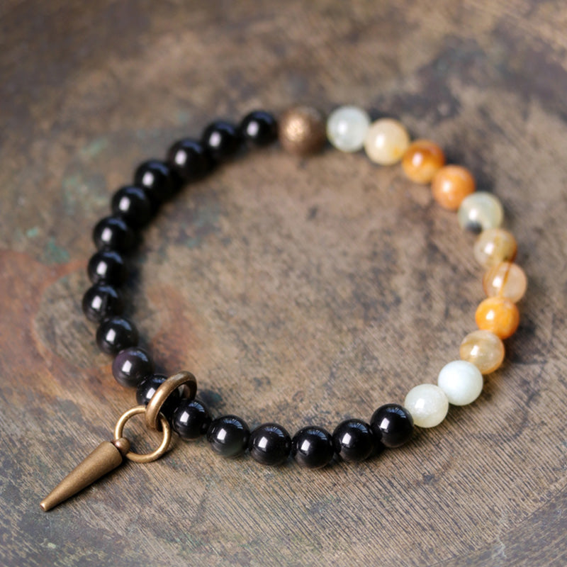 Nimara Ritual Black Obsidian Sodalite Crystal Copper Strength Couple Bracelet