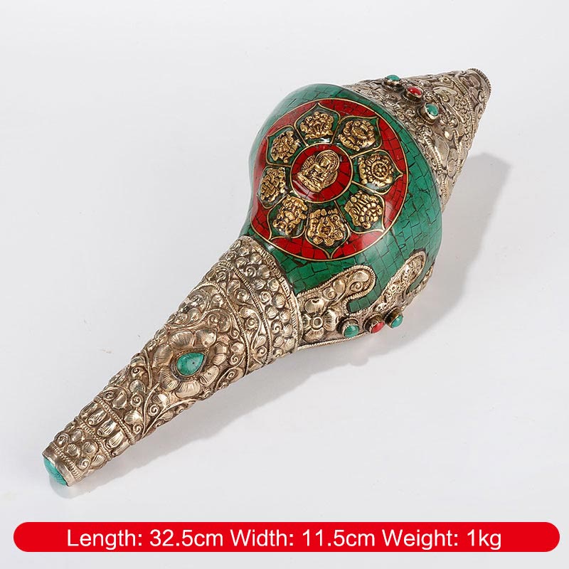 Nimara Ritual Tibetan Handmade Engraved Shankha Double Dorje Buddha Conch Shell Wealth Positive Decoration