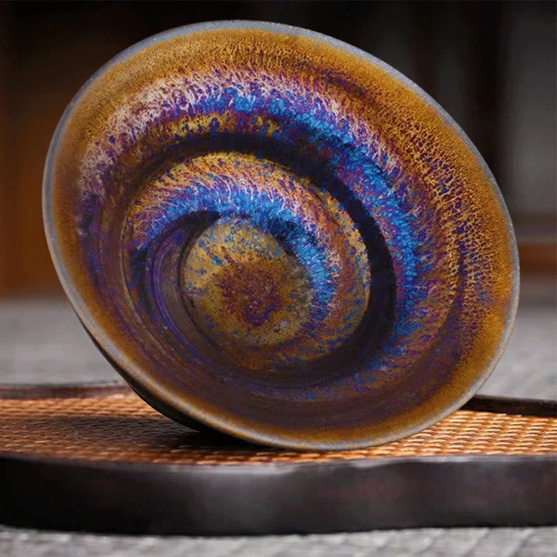Nimara Ritual Chinese Jianzhan Colorful Milky Way Glaze Ceramic Teacup Tenmoku Kung Fu Tea Cup