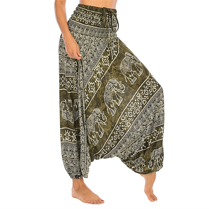 Nimara Ritual Two Style Wear Elephant Pattern Loose Smocked Harem Trousers Jumpsuit Women's Yoga Pants