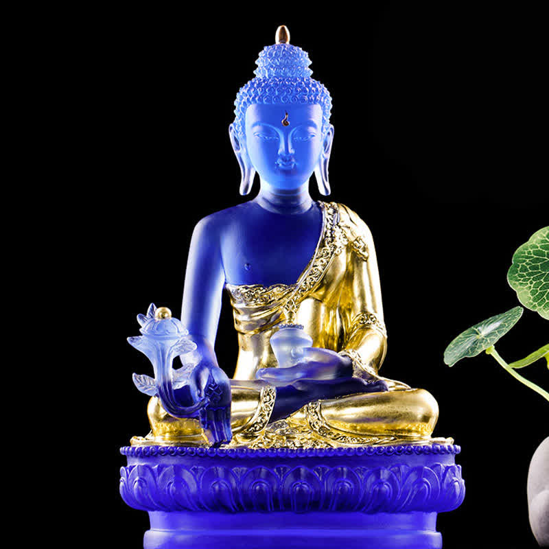 Nimara Ritual Medicine Buddha Handmade Liuli Crystal Art Piece Compassion Statue Home Office Offering Decoration