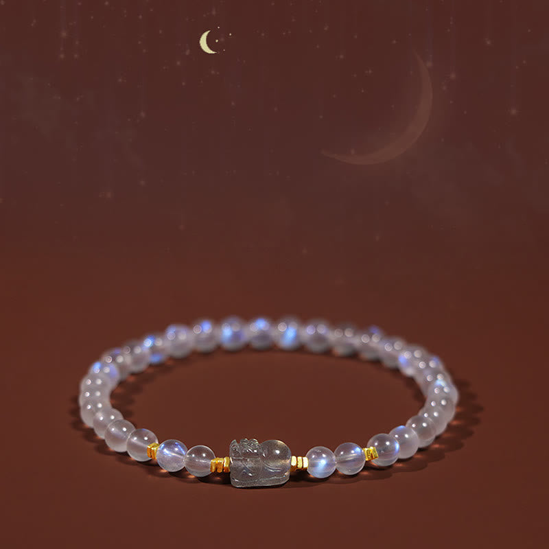 Nimara Ritual 925 Sterling Silver Plated Gold Natural Moonstone PiXiu Healing Bracelet