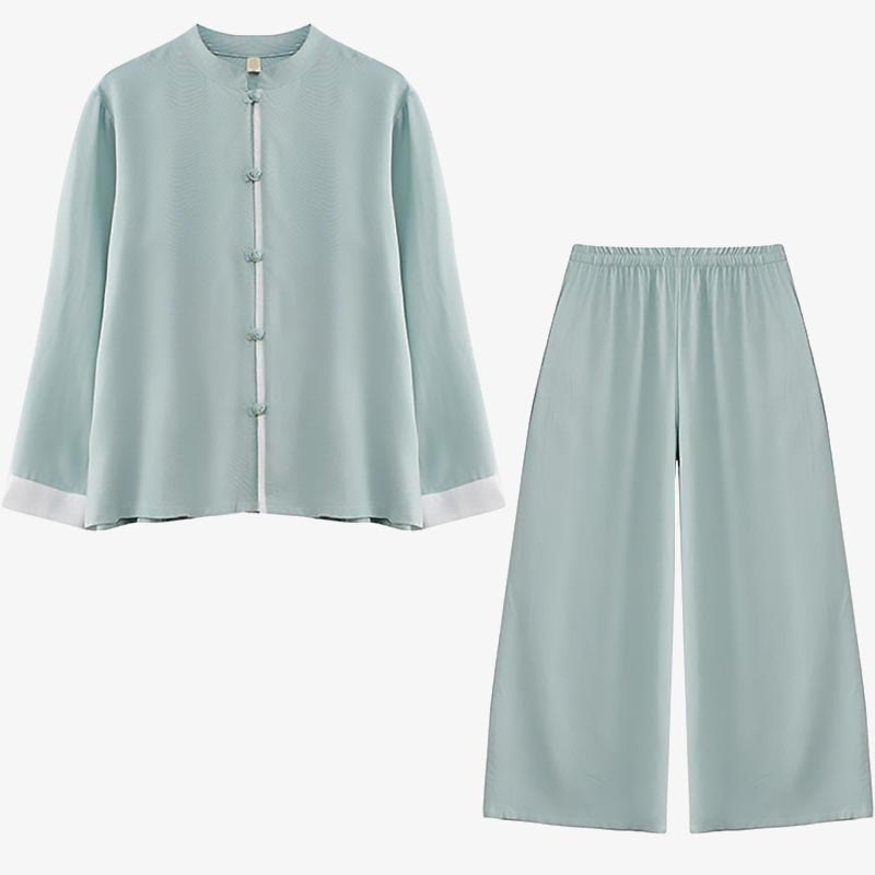 Nimara Ritual 2Pcs Tang Suit Long Sleeve Shirt Top Pants Meditation Zen Tai Chi Cotton Linen Clothing Women's Set