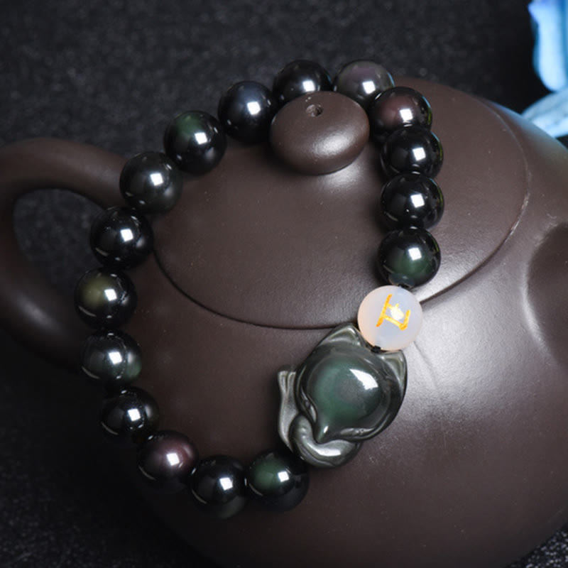 Nimara Ritual Natural Rainbow Obsidian Gold Sheen Obsidian Silver Sheen Obsidian Fox Healing Bracelet