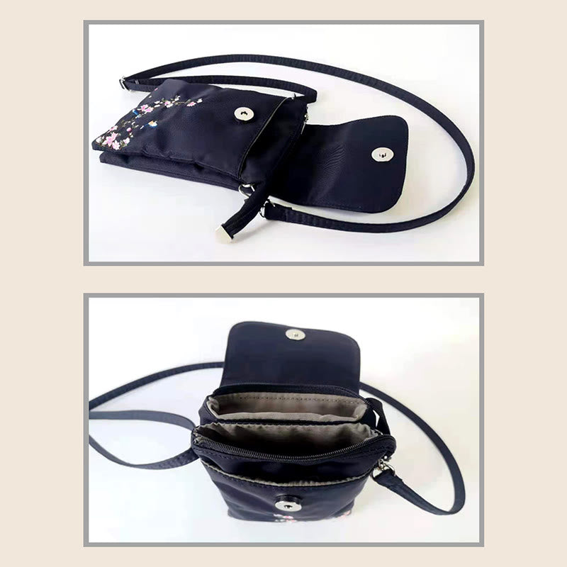 Nimara Ritual Waterproof Handmade Embroidered Lotus Flowers Crossbody Bag Shoulder Bag Cellphone Bag