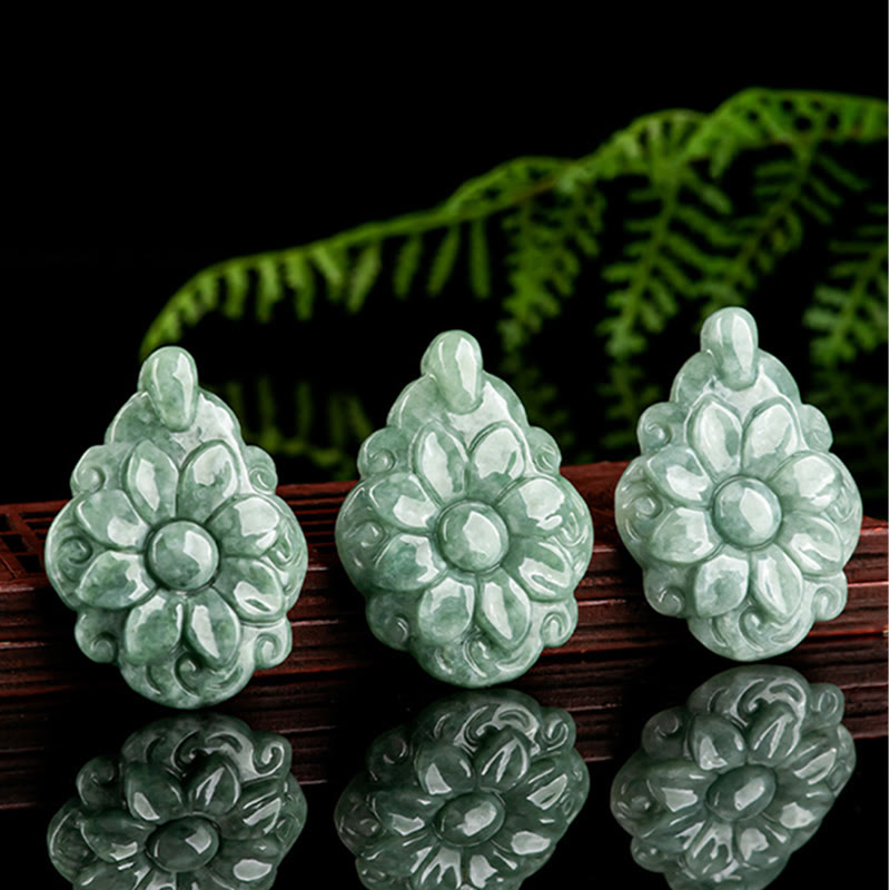 Nimara Ritual Natural Jade Kalanchoe blossfeldiana Flower Pattern Luck Necklace Pendant