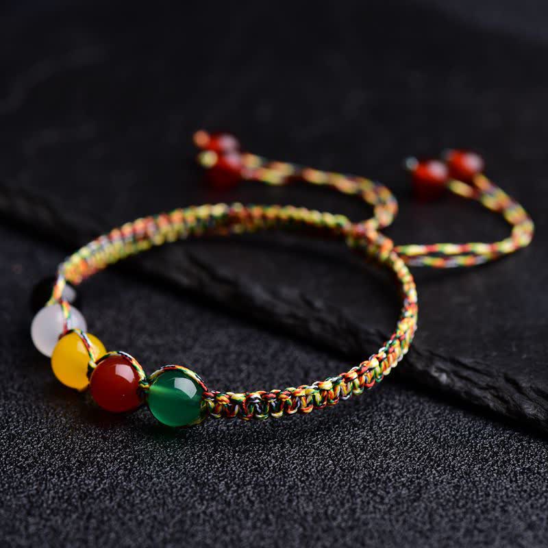 Nimara Ritual Colorful Agate Metal Wood Water Fire Earth Five Elements String Bracelet