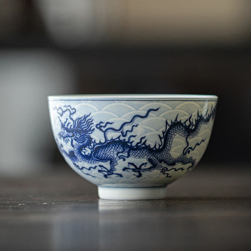 Nimara Ritual Blue Dragon Design Ceramic Teacup Kung Fu Tea Cups