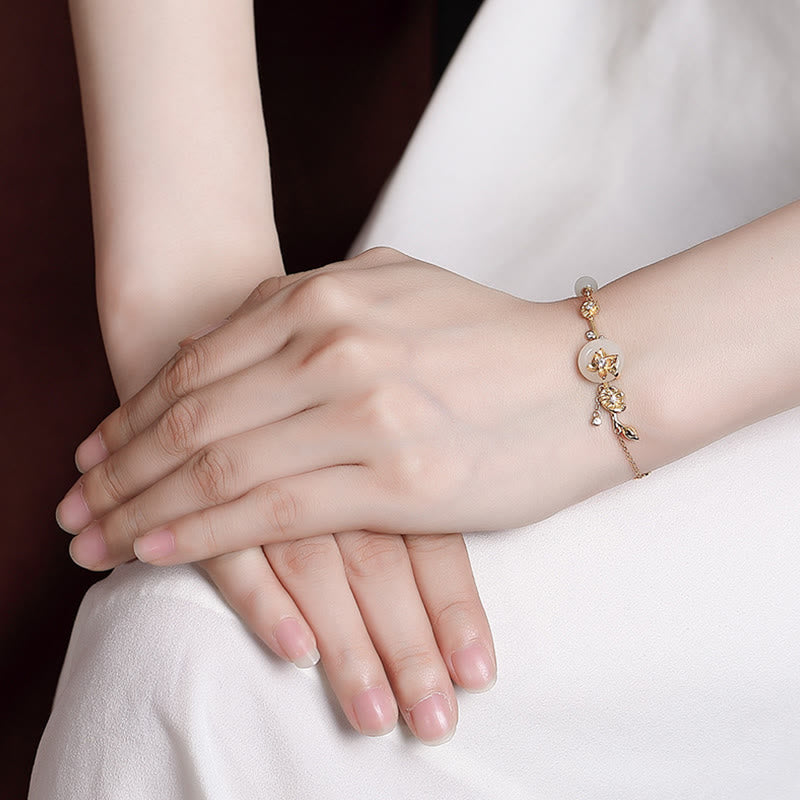 Nimara Ritual 925 Sterling Silver Hetian Jade Peace Buckle Lotus Luck Chain Bracelet