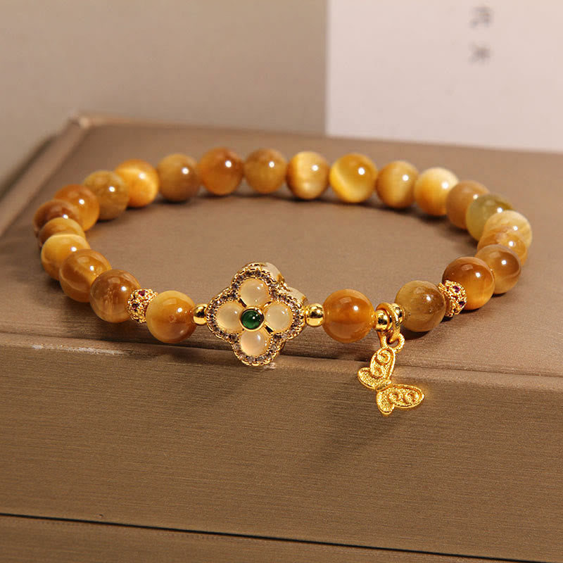 Nimara Ritual Tiger Eye Four Leaf Clover Butterfly Protection Bracelet