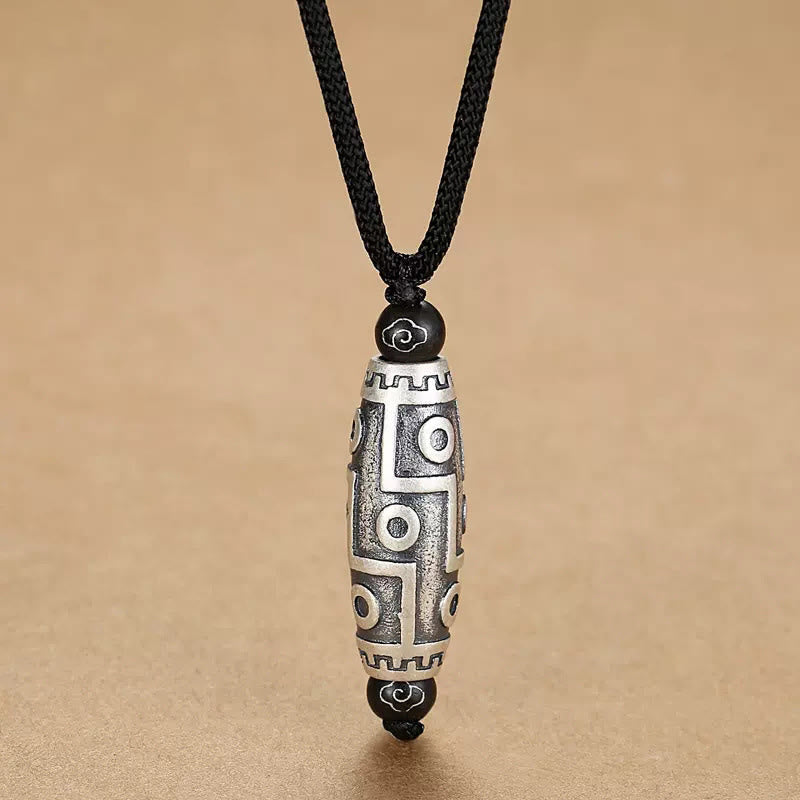 Nimara Ritual Tibet Nine-Eye Dzi Bead Pattern Copper Auspicious Clouds Wealth Necklace Pendant