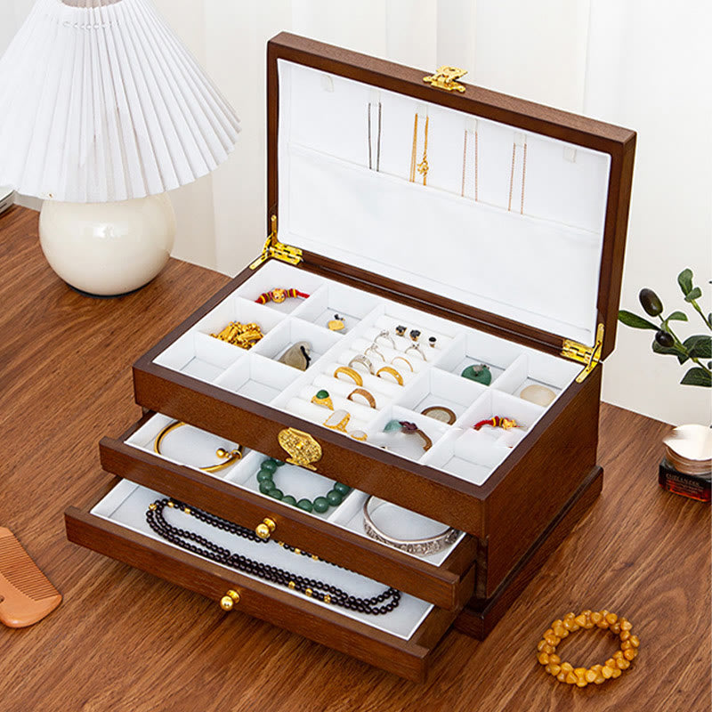 Nimara Ritual Retro Wooden Jewelry Box Three-Layer Jewelry Storage Box