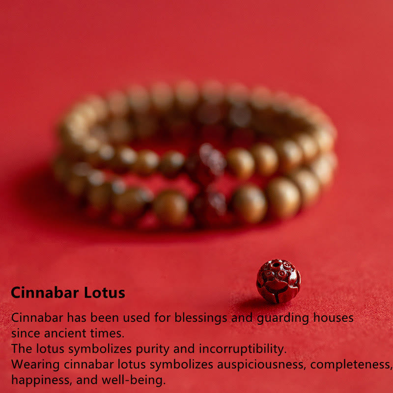 Nimara Ritual Peach Wood Lotus Cinnabar Luck Wealth Bracelet
